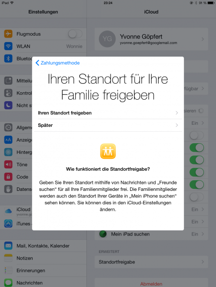 iOS 8: Standortfreigabe für die Familie