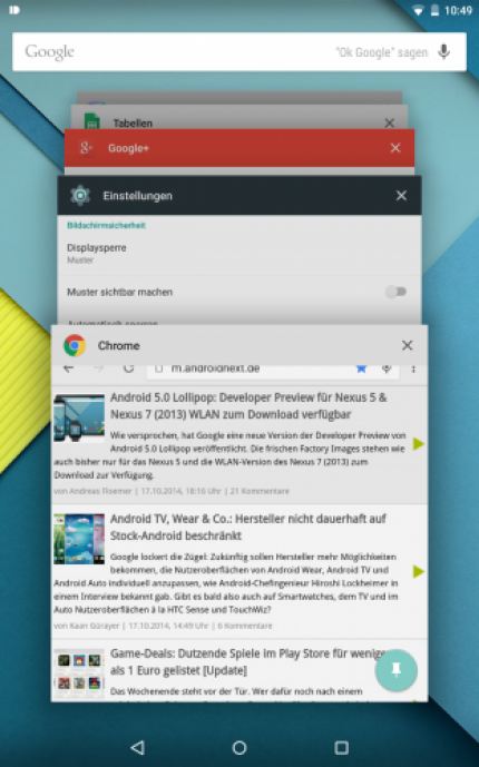 Android 5.0 'Lollipop': Multitasking