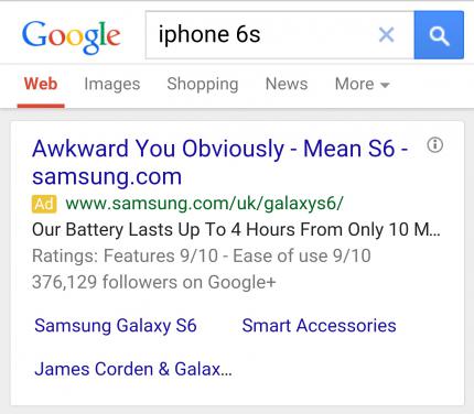 Samsung nutzt die Spekulationen zu einem iPhone 6s für eigene Werbezwecke.