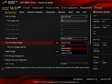 Asus Maximus 8 Hero manuelle Spannung