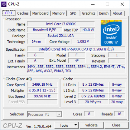 CPU-Z: Core i7-6900K