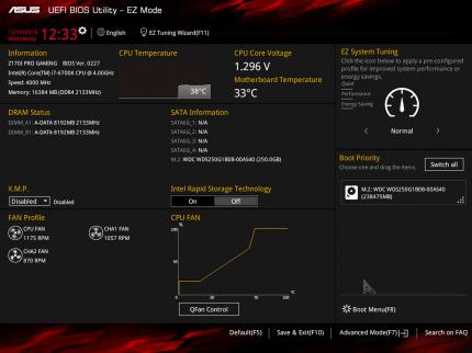 Das UEFI (Hauptmenü) des Asus Z170I Pro Gaming