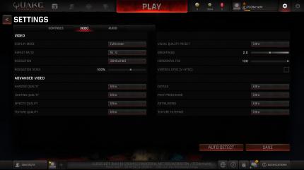 Quake Champions BETA im ersten PCGH-Techniktest: Das Grafikmenü am PC ist bereits umfangreich.
