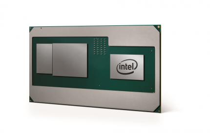 EMIB-Package: Links HBM gen2, mittig die Radeon-(-Vega.)GPU, rechts Intels x86-Core(s).