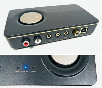 Asus Xonar U7 MkII wirkt beinahe konservativ und bietet als einzige USB-Soundkarte&nbsp;im Test neben digitalem S/PDIF Anschlüsse für Cinch oder ein analoges 5.1-System.
