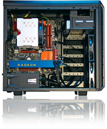 Die Vega FE findet in einem&nbsp;Be Quiet Silent Base 600&nbsp;Platz, begleitet von einem&nbsp;Core i7-5820K und einem Seasonic-Titanium-Netzteil&nbsp;(850 Watt).