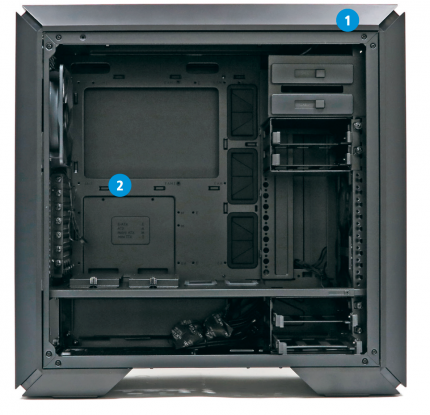 <strong>CM Mastercase MC600P</strong><br>
Die Modularität genießt bei der Ausstattung des MC600P einen genauso hohen Stellenwert wie Coolermasters Air-Vent-Technik (leicht anhebbare magnetischen Abdeckungen von Deckel und Front). Letztgenannte resultiert in der niedrigsten GPU-Temperatur im Test (70 °C). Die CPU wird dagegen mit 64 °C wärmer als beispielsweise im Corsair Carbide 275R. &nbsp; &nbsp;