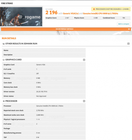 Das von @_rogame geleakte Benchmark-Ergebnis enthält nur wenig weitere Details.