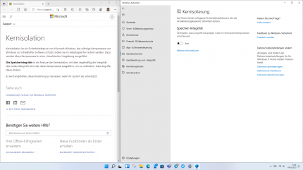 Aktivierung der Kernisolierung alias Speicher-Integrität bzw. HVCI innerhalb der App Windows-Sicherheit. Manche Sicherheitssoftware kann Hackerangriffe erkennen.