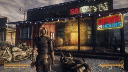 Direkt nach der gerenderten Intro-Sequenz, in der uns ein wohl gekleideter Typ in den Kopf schießt, dürfen wir beim Doc Mitchell unseren Charakter erstellen. Anschließend erwartet uns Goodsprings mit einer Art Tutorial-System, bei dem wir die Ruf-, Karma- und Fraktionsmechanik kennenlernen.