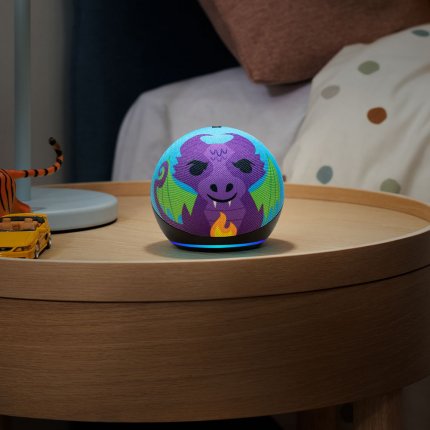 Amazon Echo Dot 5.Generation Kids Edition mit Abo Amazon Kids+.Mit Amazon Kids+ erhalten Nutzer Zugriff auf Hunderte Hörbücher und Hörspiele bei Audible sowie auf spezielle Premium Alexa Skills ohne Werbung.