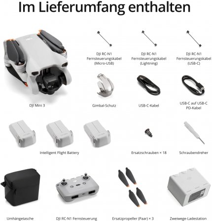 Die DJI 3 Mini Fly More Combo enthält viel nützliches Zubehör.