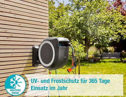 Die Schlauchbox lässt sich einfach montieren und ist dank UV- sowie Frostschutz für alle Jahreszeiten gerüstet.