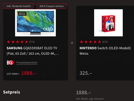 Highlight der MediaMarkt Gaming-Woche ist das Super-Spar-Set mit Samsung OLED TV und Nintendo Switch.