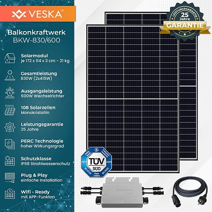 Amazon-Bestseller: Das Balkonkraftwerk wird mit 600-Watt-Wechselrichter geliefert und zeigt über die App den eingespeisten Solarstrom an.