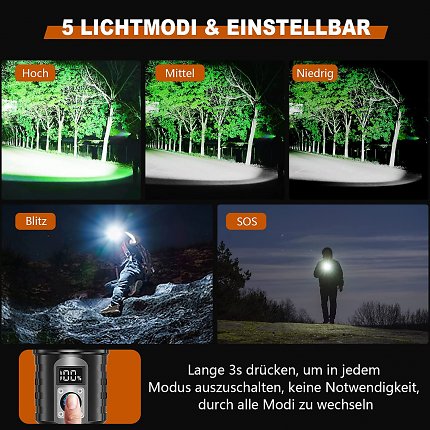 Die 5 Lichtmodi bieten für jeden Einsatzzweck den passenden Lichtkegel.