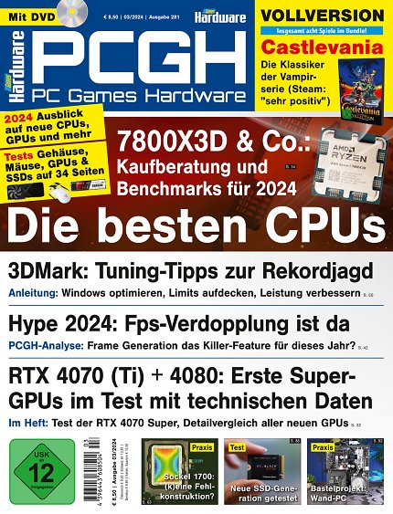 <strong>DVD-Cover </strong>der PCGH-Ausgabe 03/24. Auf der DVD finden Sie nicht nur weitergehendes Artikelmaterial, Videos und Tools, sondern auch die <a href='store.steampowered.com/app/1018010/Castlevania_Anniversary_Collection/'><i>Castlevania Anniversary Collection</i></a> als Steam-Vollversion.