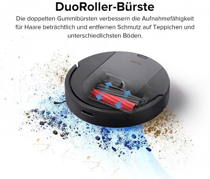 Duo-Roller-Bürste des Roborock Q5 Pro für eine verbesserte Aufnahmefähigkeit von Schmutz.