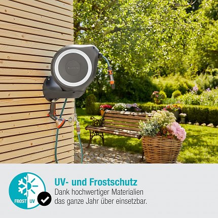 Die Gardena Wand-Schlauchbox schützt im Sommer vor Hitze und im Winter vor Frost.