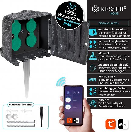Kesser Gartensteckdose in Steinoptik ist wasserdicht nach dem IP44-Standard