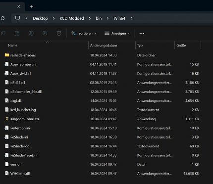 Das vorab geladene Reshade-Ini-Profil kann als automatische Download-Basis in einem optionalen Schritt dafür eingebunden werden. Die zu wählende Exe-Datei befindet sich unter <i>bin/Win64</i>.