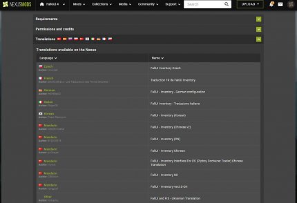 Auf Nexusmods werden verfügbare Übersetzungen meist über den Translations-Reiter der Original-Modifikation gelistet. Im Falle der FallUI wird die <a href='www.nexusmods.com/fallout4/mods/48970?tab=description'>deutsche Übersetzung</a> sogar vom <a href='www.nexusmods.com/fallout4/mods/48758'>Orginal-Ersteller</a> gepflegt.