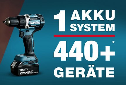 Mehr als 440 Werkzeuge und Gartengeräte von Makita lassen sich mit ein und demselben 18V Akku betreiben.