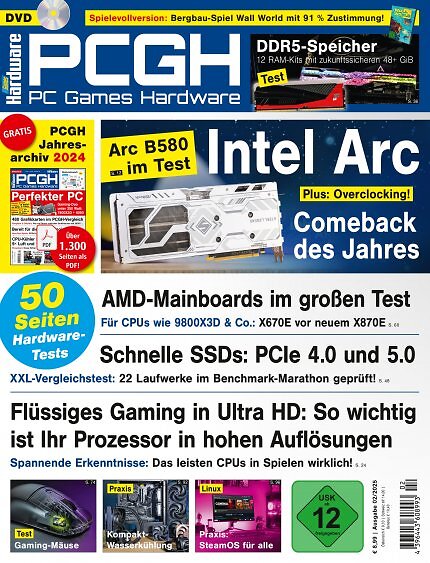 <strong>DVD-Cover </strong>der PCGH-Ausgabe 02/2025. Mit dabei ist <a href='de.gamesplanet.com/game/wall-world-steam-key--6267-1'><strong>Wall World</strong></a><strong> </strong>als Steam-Key.