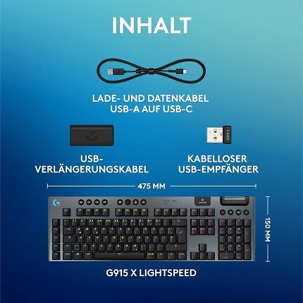 Lieferumfang der kabellos nutzbaren Logitech G915X Lightspeed