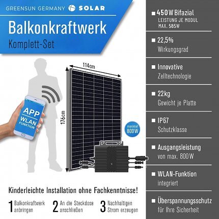Das derzeit meistgekaufte Balkonkraftwerk bei Amazon kommt mit zwei 450 Watt starken Glas-Glas-Modulen und einem Eway-Wechselrichter. Es schlägt die bisherige Nr. 1 im Preis deutlich.