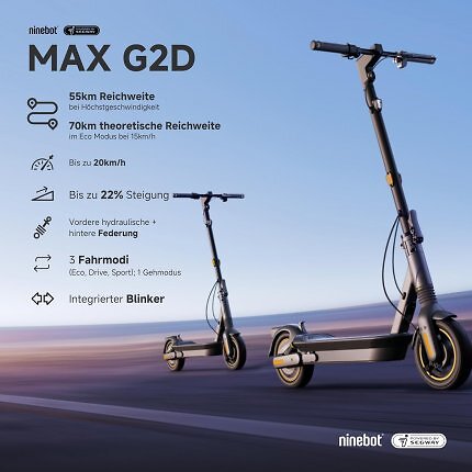 Der Segway Ninebot Kickscooter Max G2D ist laut Vergleichstest der beste E-Scooter.