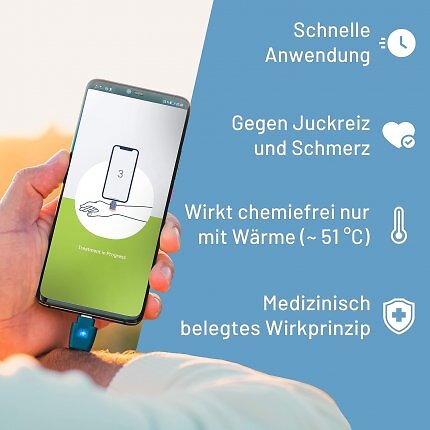 Der Insektenstichheiler Heat It erinnert an einen USB-Stick für den Schlüsselbund und wird via USB-C mit dem Android-Smartphone oder iPhone verbunden.
