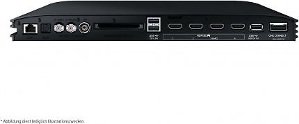 Samsung OneConnect Box sammelt alle TV-Anschlüsse, Strom, Ton und Bild in einer Box, die sich mit nur einem Kabel am Samsung OLED-TV verbinden lässt.
