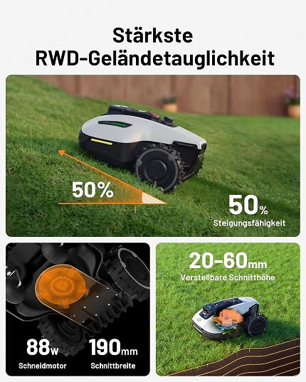 Der Mähroboter bietet Power und Präzision.