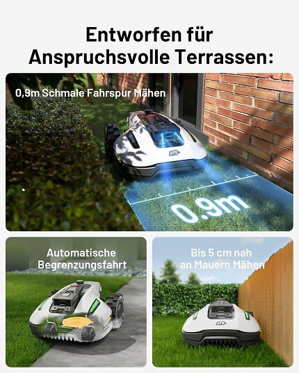 Der topmoderne Mähroboter scheut nicht vor anspruchsvollen Aufgaben zurück.