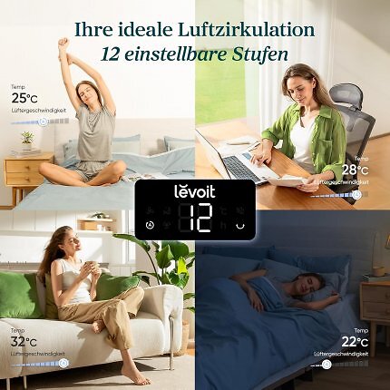 Dank 12 Stufen eignet sich der Turmventilator für viele Situationen bzw. Räume.