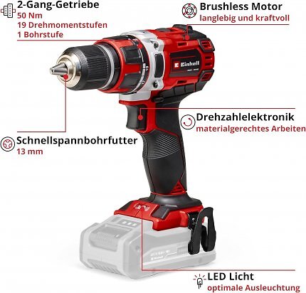 Einhell Professional Akku-Bohrschrauber TP-CD 18/50 Li BL für den 18V-Akku hat ein 2-Gang-Getriebe und bietet einen bürstenlosen Motor. NUn ist er befristet im Angebot.