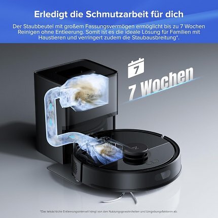 Mit dem Saugroboter mit Absaugstation muss man sich nur alle paar Wochen beschäftigt - er entleert sich selbständig.