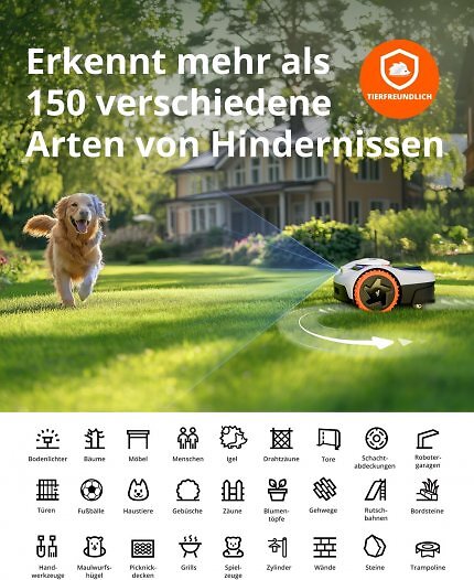 Im Test erkannte der Mähroboter Hindernisse präzise und zuverlässig.