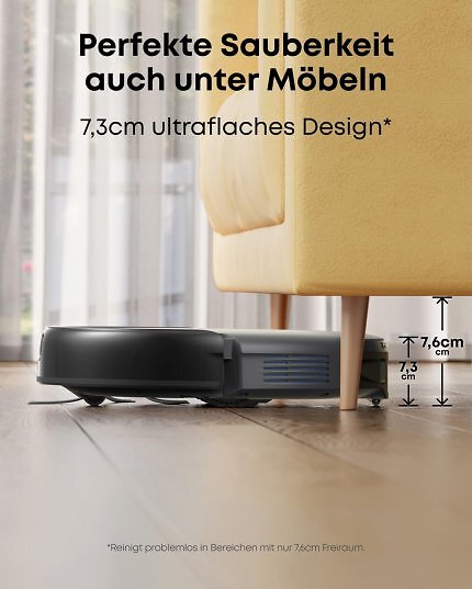 Der Saugroboter Eufy C10 mit automatischer Absaugstation bietet eine ausfahrbare Seitenbürste und ist ultrflach.
