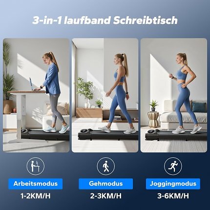 Das Laufband lässt sich während der Arbeit zum langsamen Gehen, aber auch für schnellere Laufsessions nutzen.