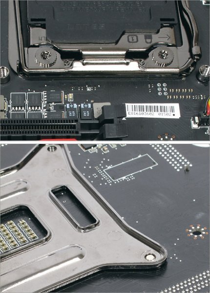 Vor allem MSI integriert die Kühlerhalterung vieler 2011-v3-Mainboards nicht, wie von Intel vorgeschlagen, in den vorderseitigen ILM-Rahmen des Sockels, sondern in die rückseitige Backplate. AMD lehnt sich beim AM4 an dieses Design an und kopiert es später für den AM5 nahezu 1:1.
