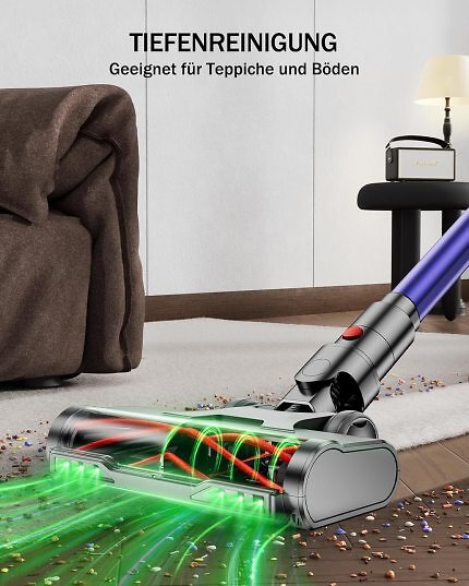 Der Akku-Staubsauger ist sowohl für Hartböden als auch für Teppiche geeignet.