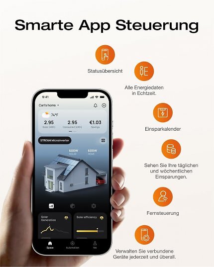 Wie viel spare ich denn eigentlich? Manche Balkonkraftwerke kommen mit einer App, die einem unter anderem das in Euro anzeigt.