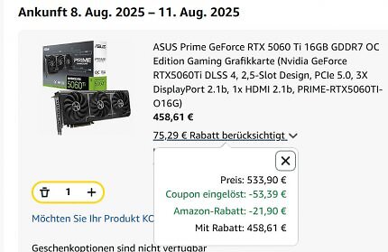 Die Geforce RTX 5060 Ti von Asus mit geheimem Rabatt