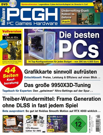 <strong>DVD-Cover </strong>der PCGH-Ausgabe 10/2025. Mit dabei ist <a href='de.gamesplanet.com/game/deus-ex-human-revolution-director-s-cut-steam-key--1162-1?ref=computec'><strong>Deus Ex: Human Revolution - Director's Cut</strong></a><strong> </strong>als Steam-Vollversion.
