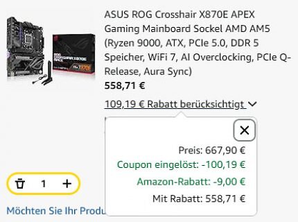 Mit dem Coupon sinkt der Preis von 658,90 auf nur noch 558,78 Euro.