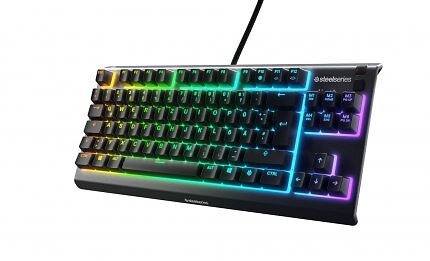 Die Steelseries Apex 3 für aktuell 40 Euro ist eine der wenigen Gummidom-Tastatur, die kein Full-Size-Format hat. Hier fehlen der Nummernblock und noch 2 Mittelblocktasten. Alternativ gäbe es in dem Format noch die <a href='www.corsair.com/de/de/p/keyboards/ch-9216065-de/k55-core-tkl-rgb-gaming-keyboard-de-ch-9216065-de'>Corsair K55 Core TKL RGB für ca. 40 bis 50 Euro.</a>