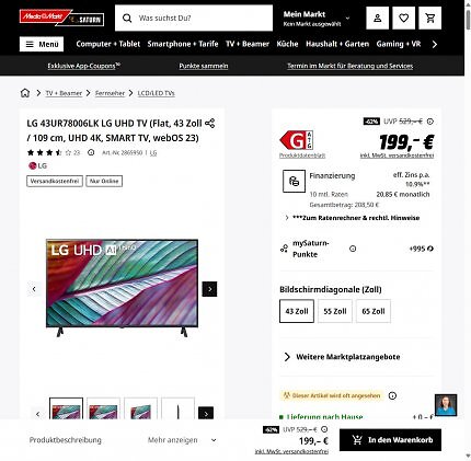 Saturn-Angebot zum LG UR78006LK