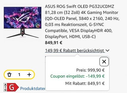 Der Gutschein senkt den Preis um 149,99 Euro.